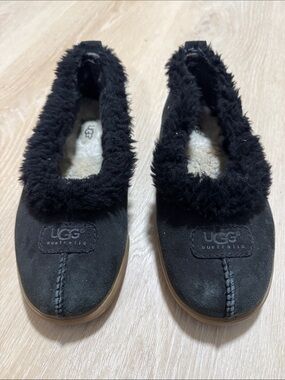 UGG Black Shearling-Trim Suede Slip-Ons